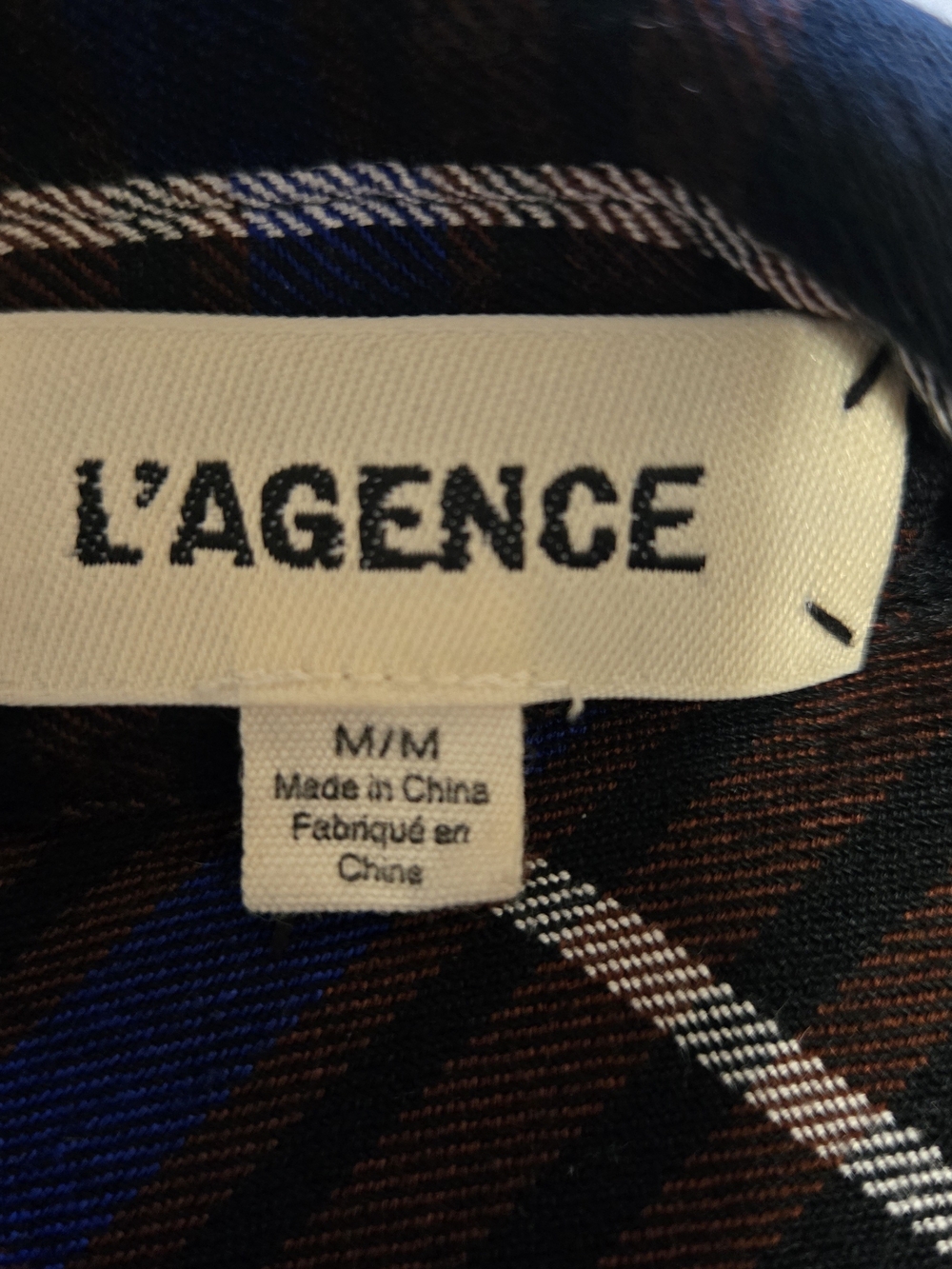 L'AGENCE Black and Blue Plaid Button-Down Shirt - Picture 5 of 6